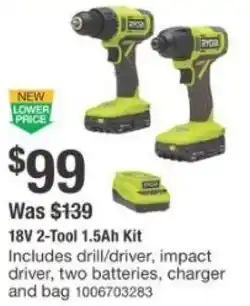 The Home Depot RYOBI 18V 2-Tool 1.5Ah Kit offer