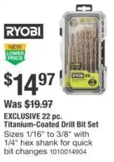The Home Depot RYOBI Titanium-Coated Drill Bit Set offer