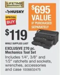 The Home Depot HUSKY Mechanics Tool Set offer