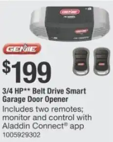 The Home Depot GENIE 3/4 HP** Belt Drive Smart Garage Door Opener offer