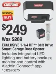 The Home Depot GENIE 1-1/4 HP** Belt Drive Smart Garage Door Opener offer