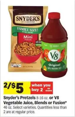 Meijer Snyder’s Pretzels or V8 Vegetable Juice offer