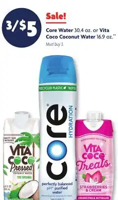 Family Dollar Core Water 30.4 oz. or Vita Coco Coconut Water 16.9 oz offer