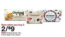 Target Chobani Greek, Flip & Zero Sugar 4 - pk. yogurt offer
