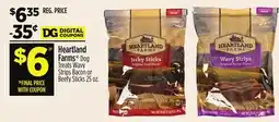 Dollar General Heartland Farms Dog Treats Wavy Strips Bacon or Beefy Sticks offer