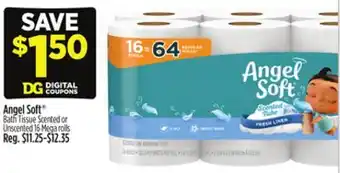 Dollar General Angel Soft Bath Tissue Scented or Unscented 16 Mega rolls offer