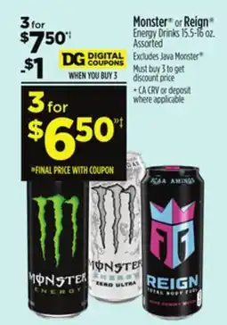 Dollar General Monster or Reign Energy Drinks offer