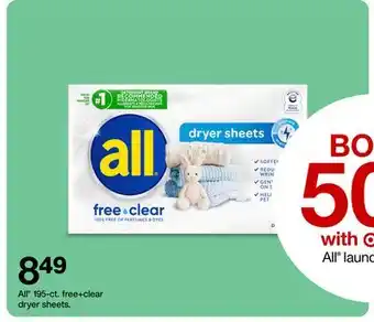 Target All 195-ct. free + clear dryer sheets offer