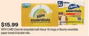 CVS Charmin essentials bath tissue 18 mega or Bounty essentials paper towels 8 double rolls offer