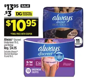 Dollar General Always Discreet Underwear offer