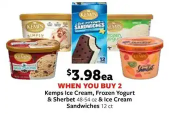 Fareway Kemps ice cream, frozen yogurt & sherbet & ice cream sandwiches offer
