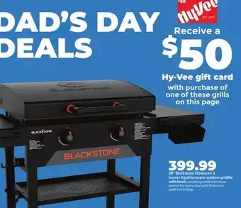 Hy-Vee 28 Blackstone Omnivore 2 burner liquid propane outdoor griddlewith hood offer