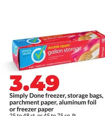 Hy-Vee Simply Done freezer, storage bags, parchment paper, aluminum foil or freezer paper offer