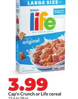 Hy-Vee Quaker Cap'n Crunch or Life cereal offer