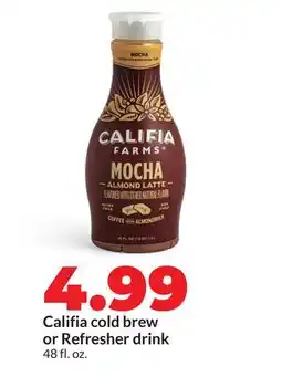 Hy-Vee Califia cold brew or Refresher drink offer