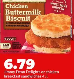 Hy-Vee Jimmy Dean Delights or chicken breakfast sandwiches offer