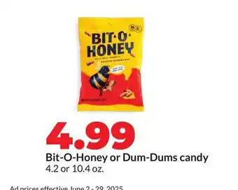 Hy-Vee Bit-O-Honey or Dum-Dums candy offer