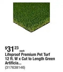 The Home Depot Lifeproof Premium Pet Turf 12 ft. W x Cut to Length Green Artificial Grass Turf offer