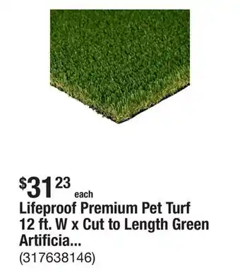 The Home Depot Lifeproof Premium Pet Turf 12 ft. W x Cut to Length Green Artificial Grass Turf offer