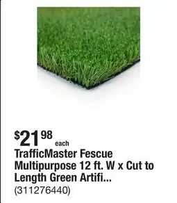 The Home Depot TrafficMaster Fescue Multipurpose 12 ft. W x Cut to Length Green Artificial Grass Turf offer