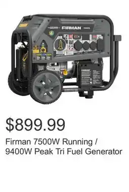 Costco Firman 7500W Running / 9400W Peak Tri Fuel Generator offer