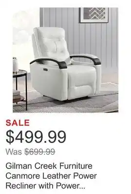 Costco Gilman Creek Furniture Canmore Leather Power Recliner with Power Headrest offer