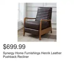 Costco Synergy Home Furnishings Henrik Leather Pushback Recliner offer
