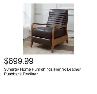 Costco Synergy Home Furnishings Henrik Leather Pushback Recliner offer