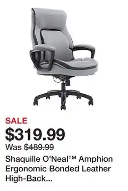 Office Depot Shaquille O'Neal Amphion Ergonomic Bonded Leather High-Back Executive Office Chair, Gray offer
