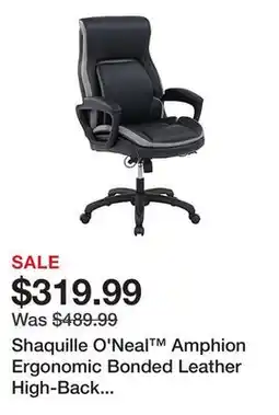 Office Depot Shaquille O'Neal Amphion Ergonomic Bonded Leather High-Back Executive Office Chair, Black offer