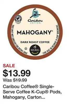 Office Depot Caribou Coffee Single-Serve Coffee K-Cup Pods, Mahogany, Carton Of 24 offer