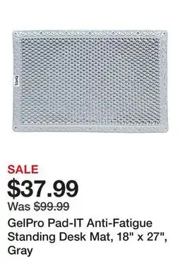 Office Depot GelPro Pad-IT Anti-Fatigue Standing Desk Mat, 18 x 27, Gray offer
