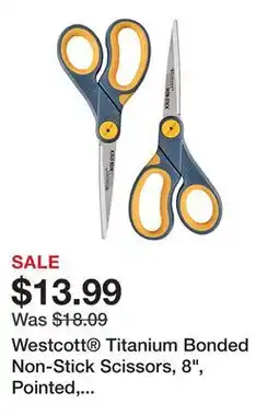 Office Depot Westcott Titanium Bonded Non-Stick Scissors, 8, Pointed, Gray/Yellow, Pack Of 2 offer