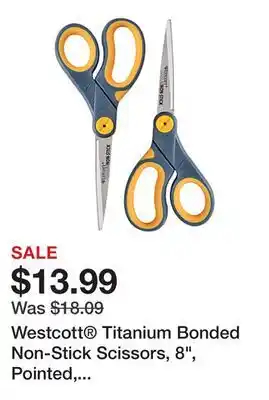 Office Depot Westcott Titanium Bonded Non-Stick Scissors, 8, Pointed, Gray/Yellow, Pack Of 2 offer