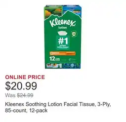 Costco Kleenex Soothing Lotion Facial Tissue, 3-Ply, 85-count, 12-pack offer