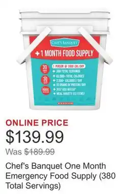 Costco Chef's Banquet One Month Emergency Food Supply (380 Total Servings) offer