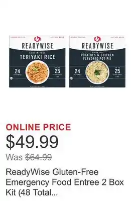 Costco ReadyWise Gluten-Free Emergency Food Entree 2 Box Kit (48 Total Servings) offer