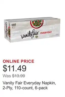 Costco Vanity Fair Everyday Napkin, 2-Ply, 110-count, 6-pack offer