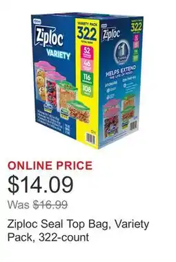 Costco Ziploc Seal Top Bag, Variety Pack, 322-count offer