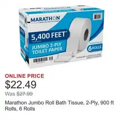 Costco Marathon Jumbo Roll Bath Tissue, 2-Ply, 900 ft Rolls, 6 Rolls offer