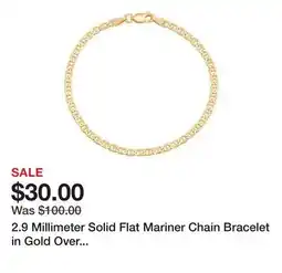 Belk 2.9 Millimeter Solid Flat Mariner Chain Bracelet in Gold Over Sterling Silver offer
