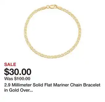 Belk 2.9 Millimeter Solid Flat Mariner Chain Bracelet in Gold Over Sterling Silver offer