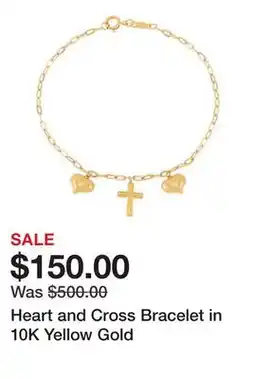 Belk Heart and Cross Bracelet in 10K Yellow Gold offer