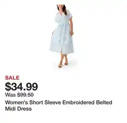 Belk Women's Short Sleeve Embroidered Belted Midi Dress offer
