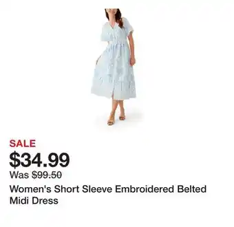Belk Women's Short Sleeve Embroidered Belted Midi Dress offer