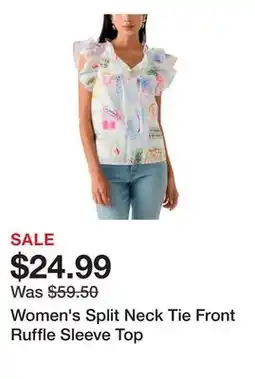 Belk Women's Split Neck Tie Front Ruffle Sleeve Top offer