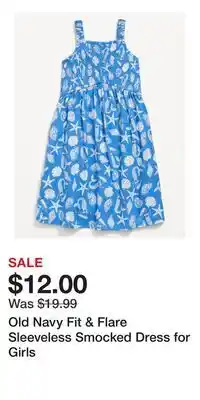 Old Navy Old Navy Fit & Flare Sleeveless Smocked Dress for Girls offer