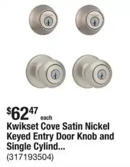 The Home Depot Kwikset Cove Satin Nickel Keyed Entry Door Knob and Single Cylind... offer
