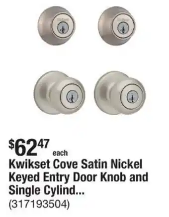 The Home Depot Kwikset Cove Satin Nickel Keyed Entry Door Knob and Single Cylind... offer