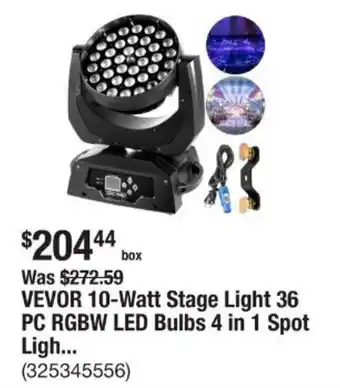 The Home Depot Vevor 10-watt stage light 36 pc RGBW led bulbs 4 in 1 spot light offer